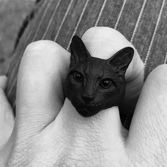 Wicked Black Cat Adjustable Ring - Picture 1 of 4